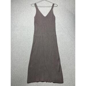 Zara Ribbed Knit Midi Tank Dress Bodycon V-Neck Stretchy Brown-Grey Women's M